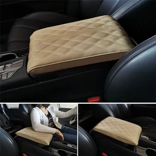 Coussin souple en cuir noir pour accoudoir central de voiture