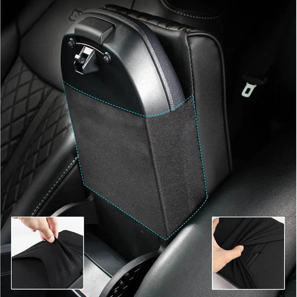 Coussin souple en cuir noir pour accoudoir central de voiture